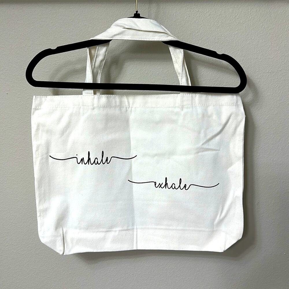 White canvas tote bags, New "INHALE EXHALE"17" wide‎ /12" Tall canvas tote bags.